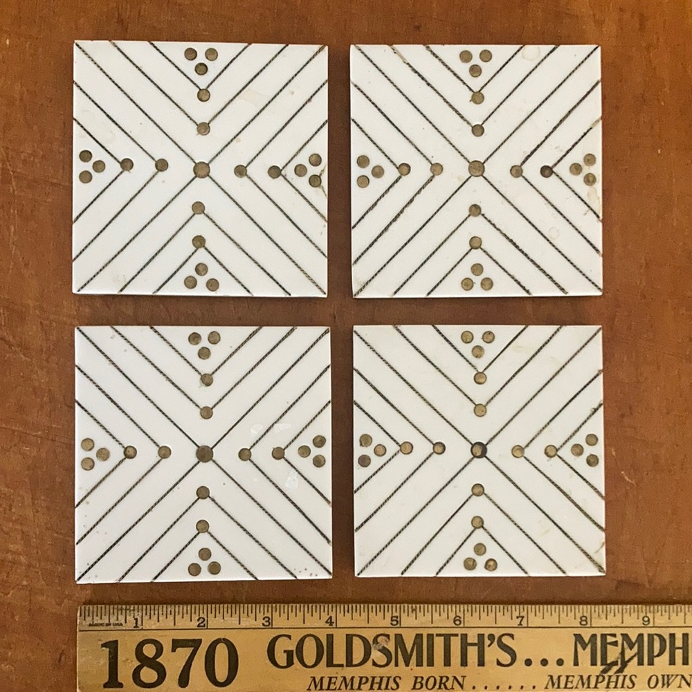 🥃🧊 Set of (4) Mid-Century Millennial Gold & Ivory Colored Coasters 🍸🍷